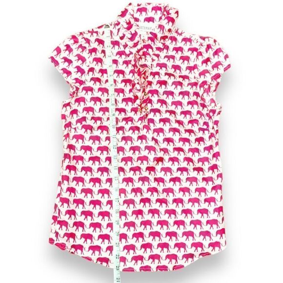 Elizabeth McKay ELIZABETH SHIRT Hot Pink Elephant Print Ruffle Blouse Top Size 0 - Picture 12 of 12